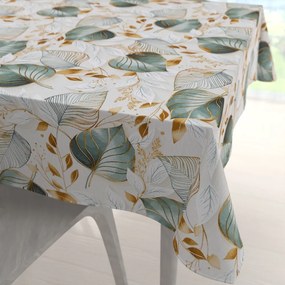 Biante Dekoračný štvorcový obrus Leona LN-174 Zelené listy na režnom 90x90 cm