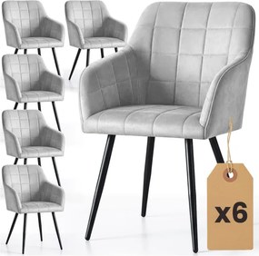 Sada šiestich jedálenských stoličiek LUXANO zamatové, sivé / čierne nohy (6 ks)