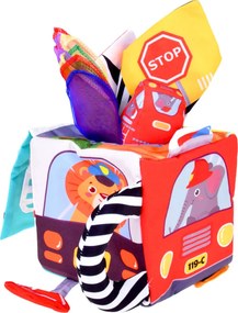 LEAN Toys Mäkká senzorická kocka so zrkadlom autíčka a dopravné značky pre bábätká