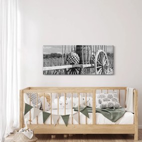 Obraz - Prívesný vozík, čiernobiela (120x50 cm)