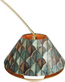 Mosadzná oblúková lampa s dvojitým zamatovým tienidlom s dizajnom listov a béžovou farbou - XXL