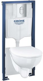 GROHE Solido 6v1 - prvok pre závesné WC, stavebná výška 113 cm + nástenná prípojka + závesné WC Rimless a Softclose sedátko Bau Ceramic + ovládacie tlačidlo Arena Cosmopolitan (chróm) + súprava na tlmenie hluku, 39902000