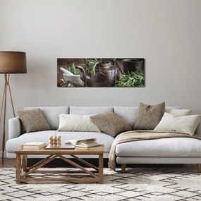 Obraz - Kanvička s rozmarínom (s hodinami) (90x30 cm)