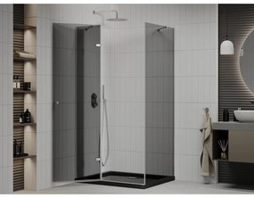 Mexen Roma, sprchový kút s krídlovými dverami 80 (dvere) x 100 (stena) cm, 6mm šedé sklo, chrómový profil + slim sprchová vanička čierna + chrómový sifón, 854-080-100-01-40-4070