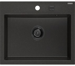 Mexen Oscar, 1-komorový granitový drez 580x490x205 mm, čierna-zlatá metalíza, 6519581000-75-B