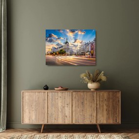 Sklenený obraz - Calle Gran Vía, Madrid, Španielsko (70x50 cm)