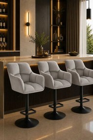 LuxuryForm DESIGN Barová stolička AMALFI VELUR na čiernom tanieri - svetlosivá