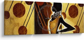 Obraz umelecké pradávnej maľby (s hodinami) (90x30 cm)