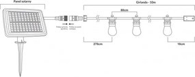 ECOLIGHT Solárna záhradná girlanda LED 10 m + 10x žiarovka