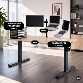 Elektrický stôl s reguláciou výšky ergonomický antracitový/dub sonoma,1600x800 mm: ARIA