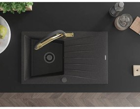 Mexen Cesar, 1-komorový granitový drez 775x470x190 mm a drezová batéria Duo, čierna škvrnitá, 6514-76-671701-57-B