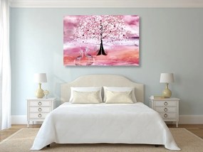 Obraz volavky pod magickým stromom v ružovom prevedení - 120x80