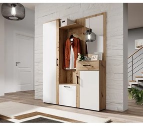 Predsieňová stena so zrkadlom NOLAN dub artisan/biela