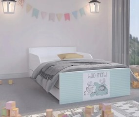 Biela detská posteľ s mentolovým motívom myšiek 160 x 80 cm