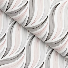 PVC obrus Sivo-čierno-vínové designové vlnky na bielom PV-199 - metráž š. 140 cm
