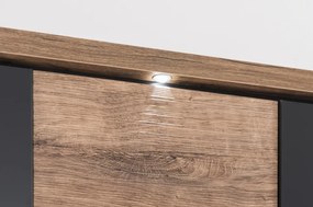 Vysoká vitrína Boston, čierna/dub ribbeck, s osvetlením, pravá