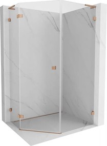 Mexen Lunar, L päťuholníkový sprchový kút naklápací doľava 80 x 90 cm, 8mm číre sklo, profil medená matná, 831L-080L-090P-65-00-L