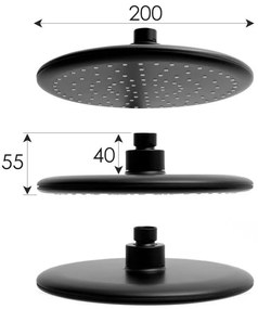 Erga Enza, sprchová súprava s termostatickou batériou a dažďovou hlavicou 20cm, čierna matná, ERG-YKA-BP.ENZA20-BLK