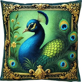 Dekoračný vankúš s motívom páva v zlatom ráme - 45*45*4 cm