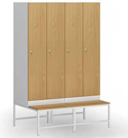 Šatníková skrinka S1 s lavičkou, 2 oddiely, 1875 x 600 x 500/800 mm, demont, cylindrický zámok, laminované dvere, dub prírodný