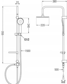 Mexen Carl sprchová zostava s ručnou a dažďovou sprchou + sprchová batéria Caro, chrómová, 746640240-00
