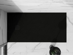 Mexen Stone+, obdĺžniková vanička z minerálneho kompozitu 200 x 80 cm, čierna, čierna krytka, 44708020-B