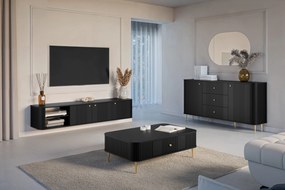 Komoda so zásuvkami Vesper 160 cm - čierna / zlaté nohy