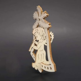 AMADEA Drevená ozdoba 3D zvonček - anjel s píšťalou 9 cm