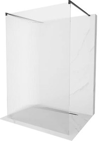 Mexen Kioto, sprchová zástena Walk-In 130 x 200 cm, 8mm sklo s rebrovým vzorom, čierny profil, 800-130-002-70-09