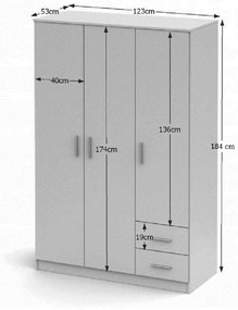 Kondela Trojdverová skriňa, biela, NOKO-SINGA 84
