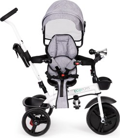 ECOTOYS otočná trojkolka 360° s strieškou, 5-bodovými pásmi, EVA kolesá, šedá
