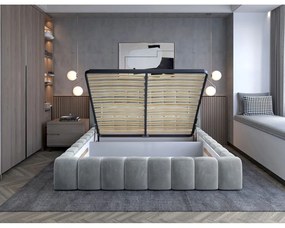 Svetlosivá čalúnená dvojlôžková posteľ s úložným priestorom s roštom 180x200 cm Lamica – ELTAP