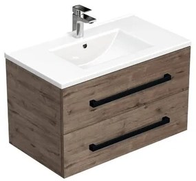 Kúpeľňová skrinka s čiernou úchytkou a umývadlom SAT Cube Way 80x53x46 cm dub Wellington mat CUBE46C802DWMOD, 1 ks