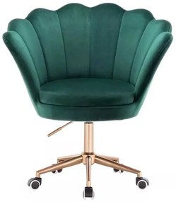 LuxuryForm DESIGN Kreslo FREY VELUR na zlatej podstave s kolieskami - zelené