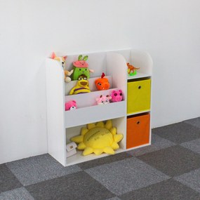 Detský regál ECOTOYS 89×35×88 cm, biely s poličkami a 2 textilnými košmi
