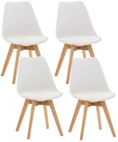 Stolička Linares (SET 4 ks) - plast, drevené nohy natura - Biela