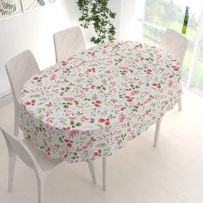 Biante Dekoračný oválny obrus Leona LN-138 Červené a zelené lístky 100x140 cm