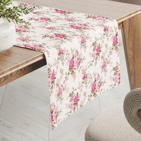 Biante Dekoračný behúň na stôl PML-107 Ružové ružičky na bielom 35x180 cm