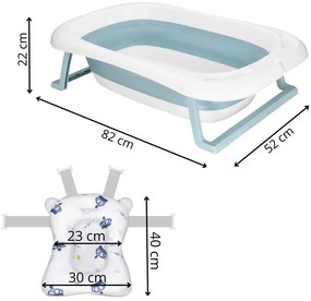 SPRINGOS Skladacia detská vanička 35 L pre bábätká, s teplomerom a vankúšikom, biela a modrá SB0063
