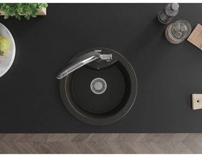 Mexen Diego, 1-komorový granitový drez 488x488x167 mm a drezová batéria Duo, čierna-zlatá metalíza, 6512-75-671701-07