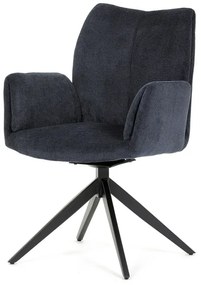 Židle jídelní, modrá látka, otočný mechanismus 180°, černý kov