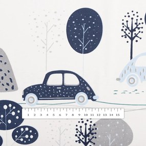 Biante Detská bavlnená obliečka na vankúš s lemom Sandra SA-685 Modré autá medzi stromami na bielom 35 x 45 cm