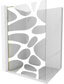 Mexen Kioto L, sprchová zástena Walk-In 80 x 200 cm, 8mm číre sklo biely vzor, zlatý lesklý profil,800-080-103-50-97
