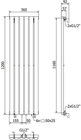 Mexen Oregon, vykurovacie teleso 1200x360 mm, 417 W, antracitová, W202-1200-350-00-66