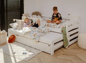 Detská posteľ z masívu borovice SANDRA s prístelkou a zásuvkami - 200x90 cm - BIELA