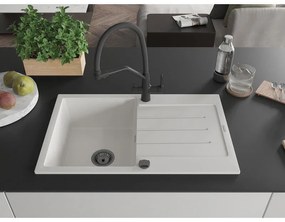 Mexen Bruno, 1-komorový granitový drez 795x495x200 mm a drezová batéria Duo, biela, 6513-20-671701-70-B