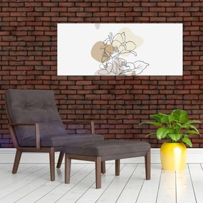 Obraz - Béžové kvety s motýľom N⁰1 (120x50 cm)