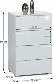 Komoda SPICE, lesklá biela