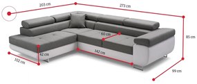 Rohová rozkladacia sedačka ALFA, 273x70/85x203, sioux 1114/lux 6, ľavý roh