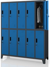 Sociálna BHP šatníková skriňa s 10 dverami BARTEK 1360 x 1720 x 450 mm, antracitovo-modrá